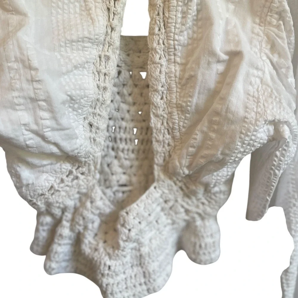 Free People Meghan Crochet Long Sleeve Boho Crop Top XS Cream‎ Ivory Festival